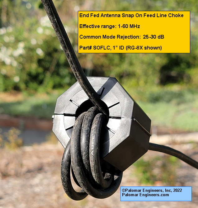 Snap On End Fed Feed Line Choke for Non-Resonant and End Fed Half Wave Antennas, RG8X, RG8, up to 38 dB common mode suppression