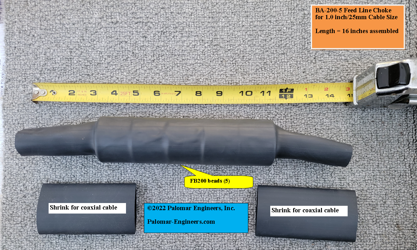 Slip On Coax Feed Line Choke - 1&quot;/25.4mm cable, 1.8-300 MHz