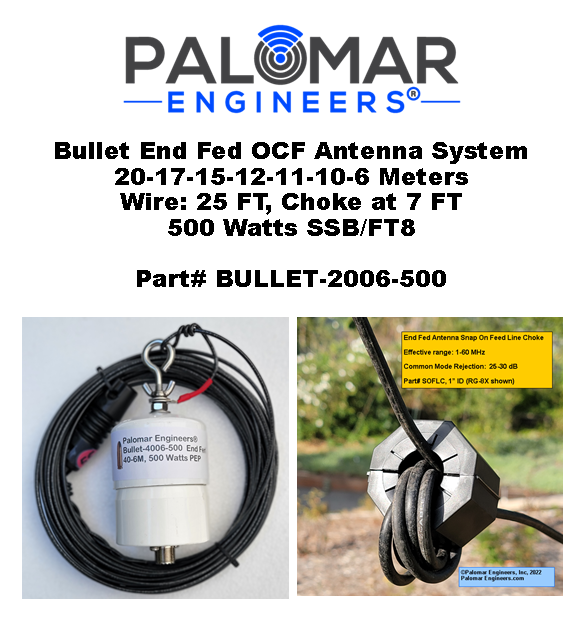 Bullet End Fed Antenna System - 71' Antenna (80-6 meters), Snap On