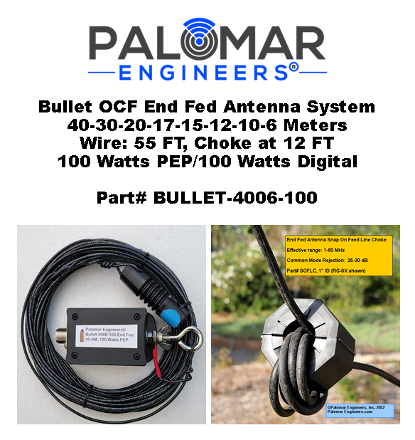 Bullet End Fed OCF Antenna System, 100-5000 Watt Options, 55 Feet, 40-6 meters Including WARC, Vertical Radiator for Easy DX, POTA, SOTA, PEP Power Level: 100 Watts