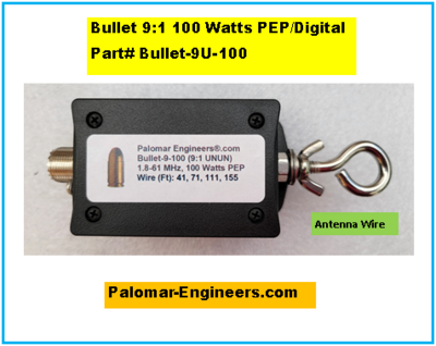 Bullet 50:450 (9:1) HF Unun, 1.8-61 MHz, 100 Watts, QRP, End Fed Long Wire Antennas, POTA, SOTA