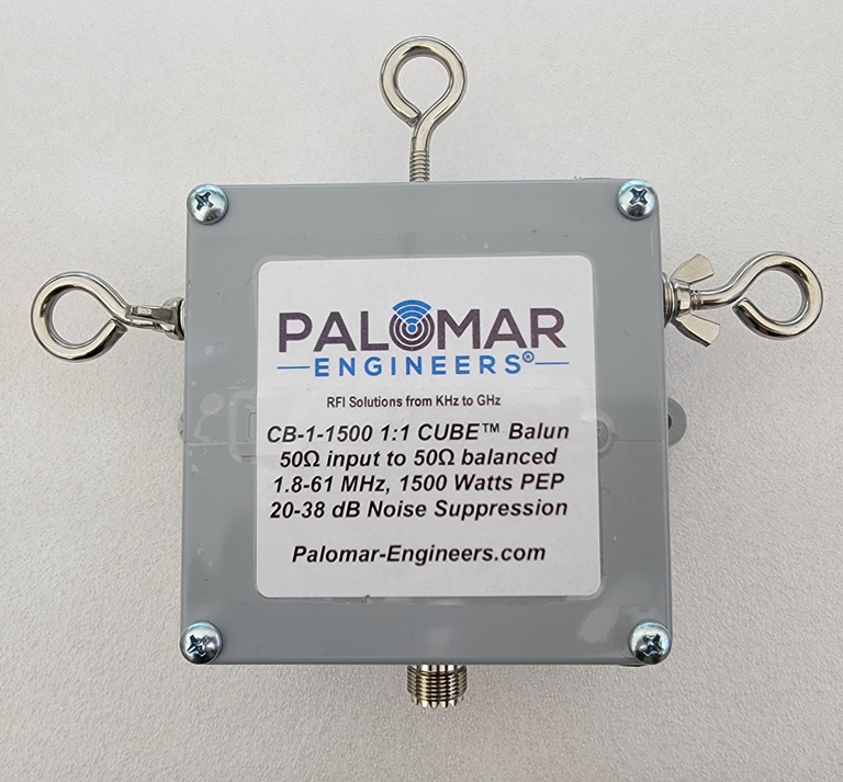 CUBE 1:1 Feed Line Choke Balun, 1.5KW, 1.8-61 MHz Eyebolt Version - Dipoles