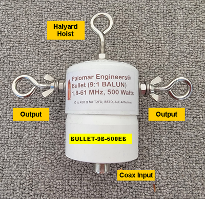 Bullet 50:450 (9:1) HF Balun, 1.8-61 MHz, 500/1500 Watts, T2FD, BBTD, ALE