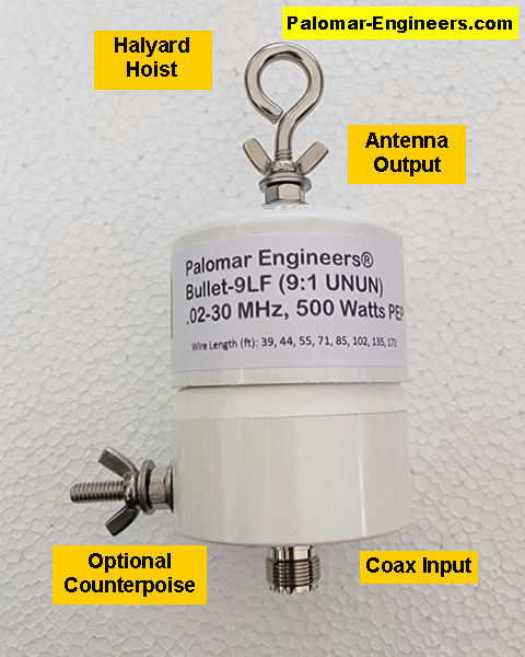 Bullet 50:450 (9:1) HF Unun, 200 KHz-30 MHz, 500 Watts, End Fed Antennas, , VLF, SWL