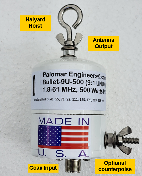 Bullet 50:450 (9:1) HF Unun, 1.8-61 MHz, 500/1500 Watts, End Fed Long Wire Antennas, Power Rating (PEP): 500 Watts