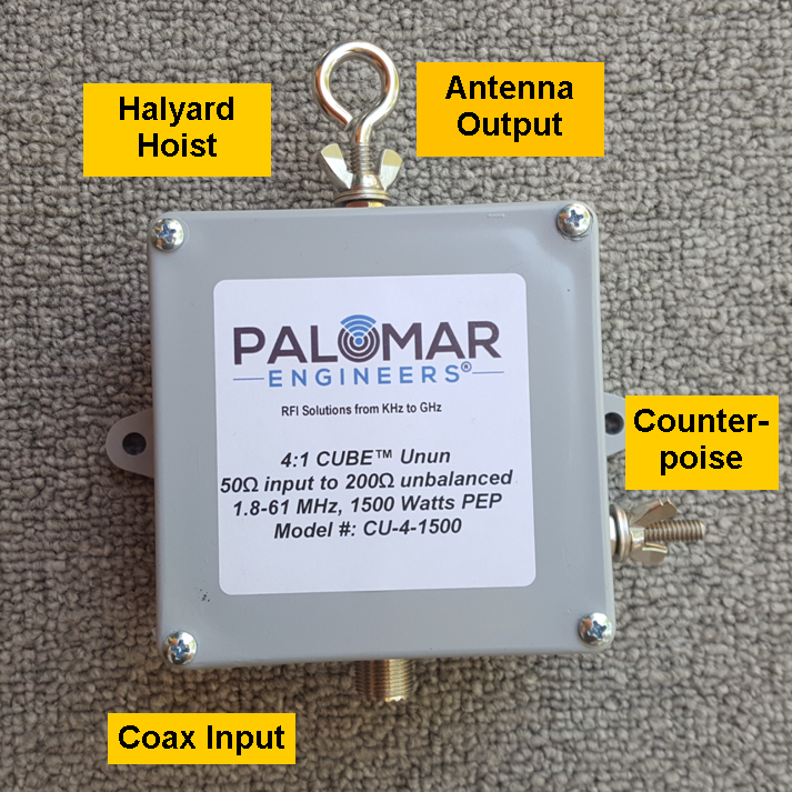 50:200 (4:1) CUBE™ Unun, 1.8-61 MHz, 1500/5000 Watts PEP, End Fed, Vertical, Monopole