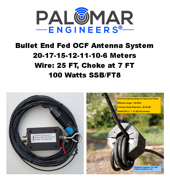 Bullet End Fed OCF Antenna System, 100-1500 Watt Options, 25 Feet, 20-6 meters+WARC, Vertical Radiator for Easy DX, SOTA, POTA Bullet End Fed OCF Antenna System, 100-1500 Watt Options, 25 Feet, 20-6 meters+WARC, Vertical Radiator for Easy DX, SOTA, POTA