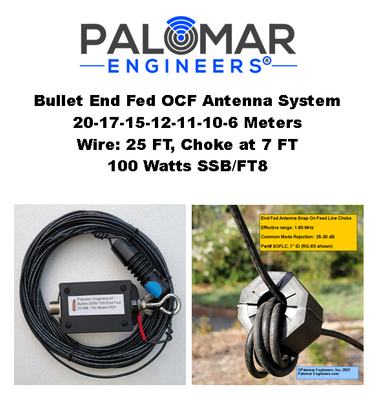 Bullet End Fed OCF Antenna System, 100-1500 Watt Options, 25 Feet, 20-6 meters+WARC, Vertical Radiator for Easy DX, SOTA, POTA