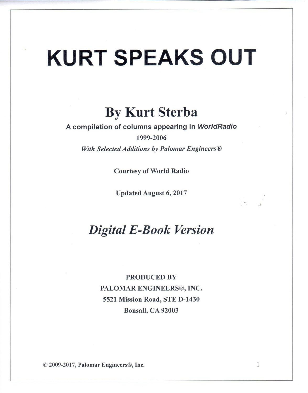 Kurt Speaks Out  - Digital PDF Version - Download Now!