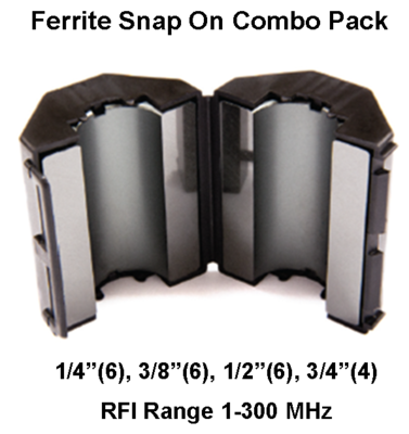 Ferrite Snap On Combo Pack, Mix 31, RFI Range 1-300 MHz - 22 filters Ferrite Snap On Combo Pack, Mix 31, RFI Range 1-300 MHz - 22 filters