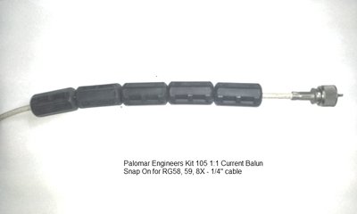Snap On RF Choke/Isolator - 1/4&quot;/6mm cable, RG-58/59/06/LMR240 - 3-300 MHz, -5/10/15 Bead Option