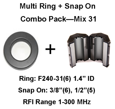 Multi-Ring/Multi-Snap On Combo Pack, Mix 31, RFI Range 1-300 MHz - 17 filters Multi-Ring/Multi-Snap On Combo Pack, Mix 31, RFI Range 1-300 MHz - 17 filters
