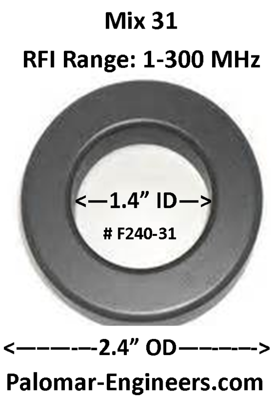 F240-31, ID=1.4&quot;,  AC/DC/Coax Noise Filter, RFI Range 1-300 MHz, AKA FT240-31