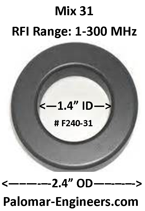 FT240-3I, ID=1.4&quot;,  AC/DC/Coax Noise Filter, RFI Range 1-300 MHz, Bulk Pack of 10
