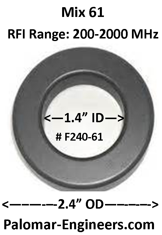 FT240-61, ID=1.4&quot;, RFI Range 200-2000 MHz