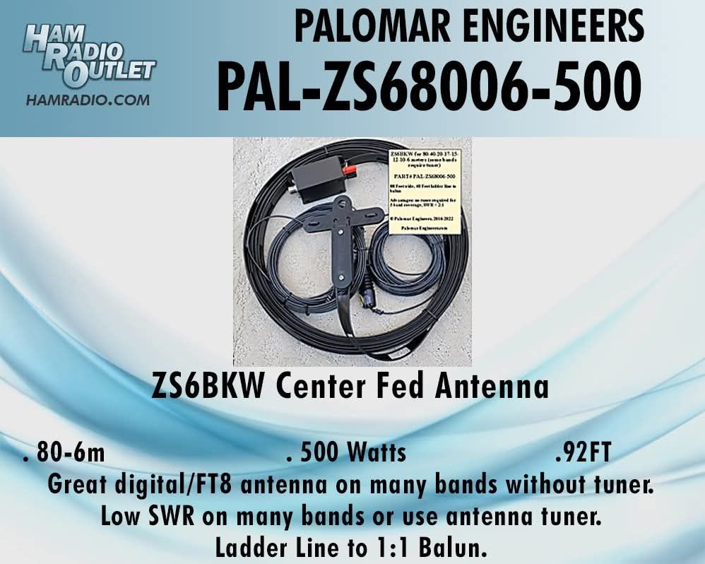 Off Center Fed Dipole Antenna, 80-6 Meters, 1.5KW/5KW PEP rated