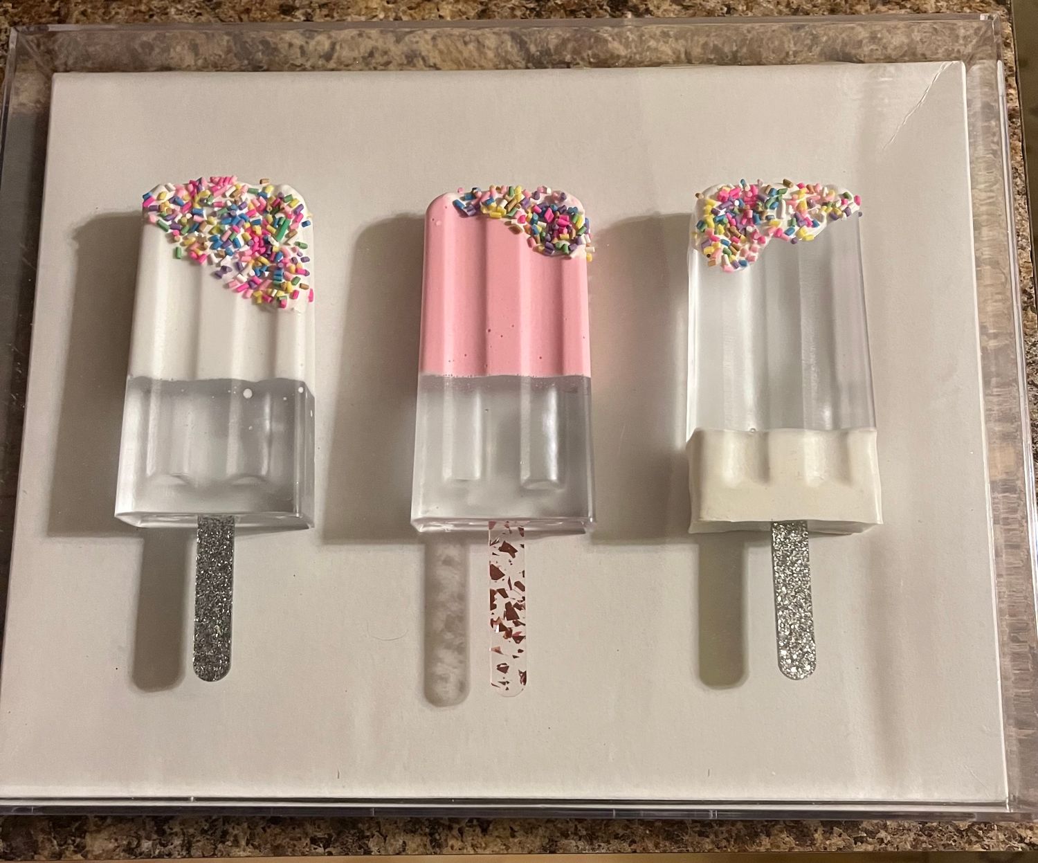 Popsicle Wall Art. Pink/white clear acrylic box frame