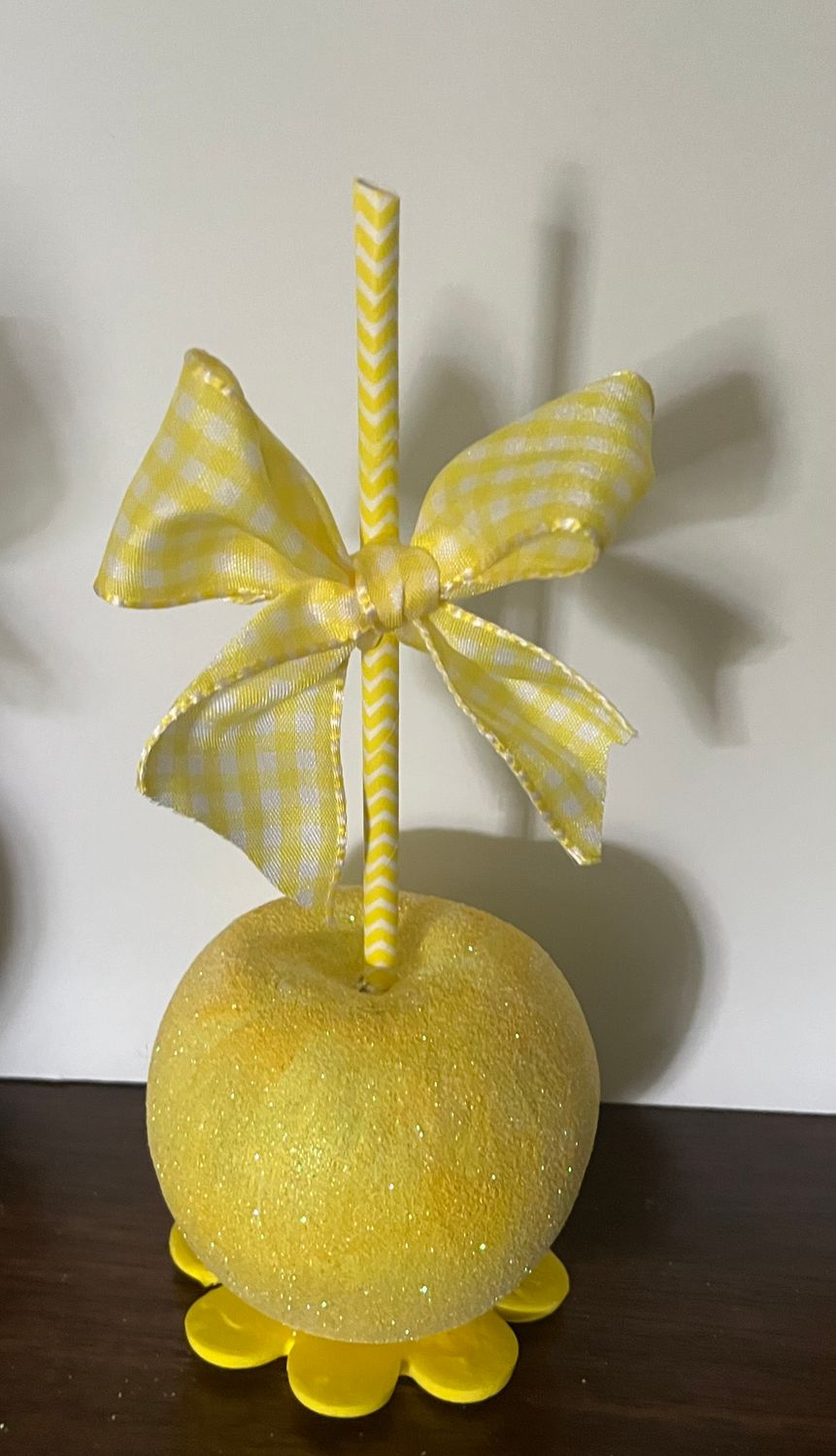Yellow glitter candy apple with bow