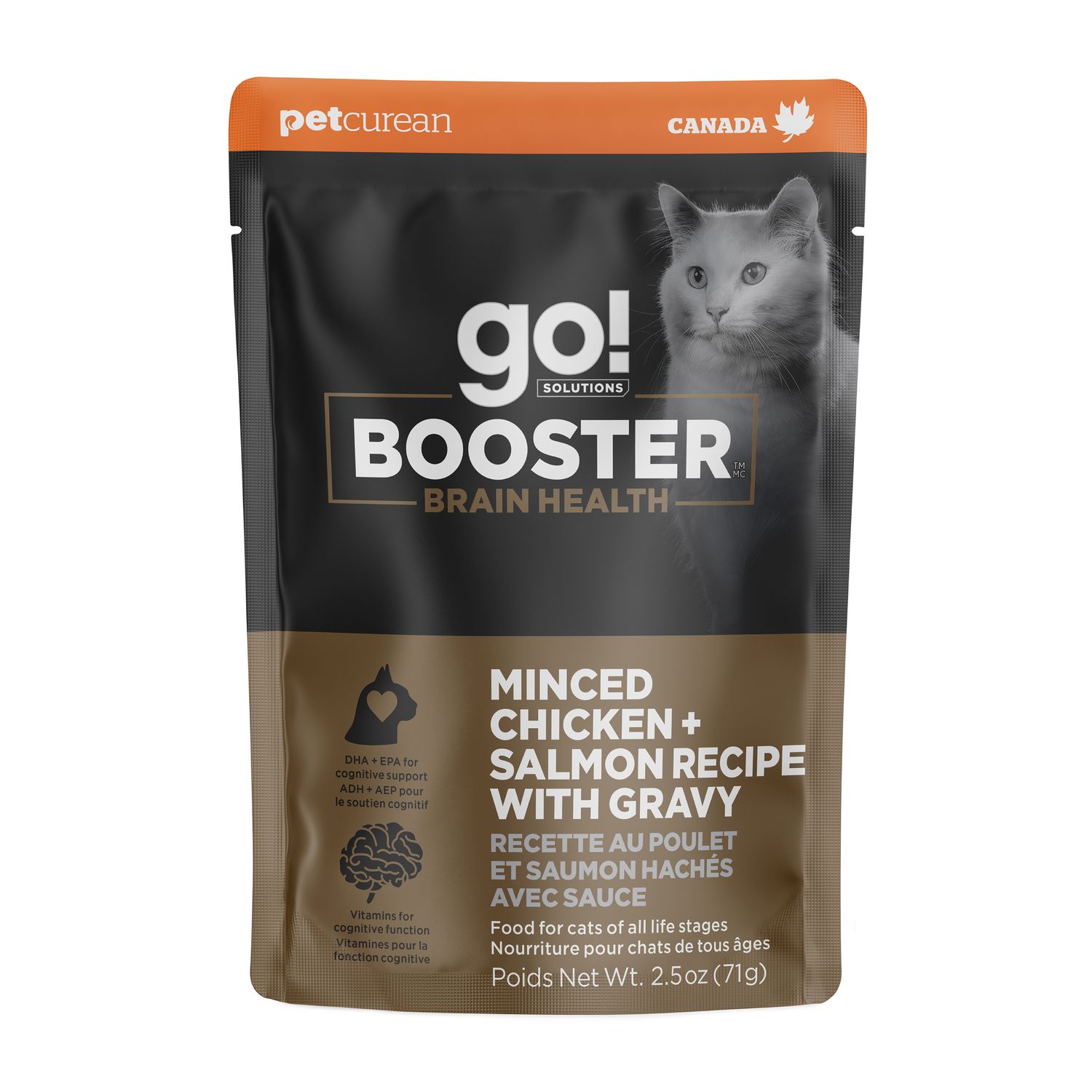 Go! Booster Brain Health Minced Chicken + Salmon with gravy for cats 2.5oz
