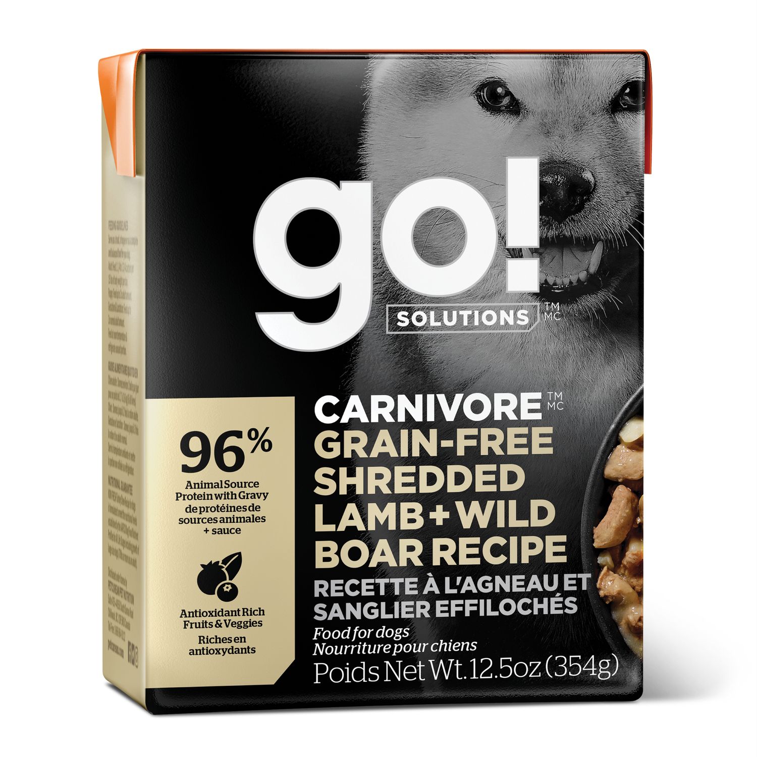 Go! Solutions Carnivore Grain Free Shredded Lamb + Wild Boar Recipe for dogs 12.5oz