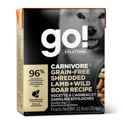 Go! Solutions Carnivore Grain Free Shredded Lamb + Wild Boar Recipe for dogs 12.5oz