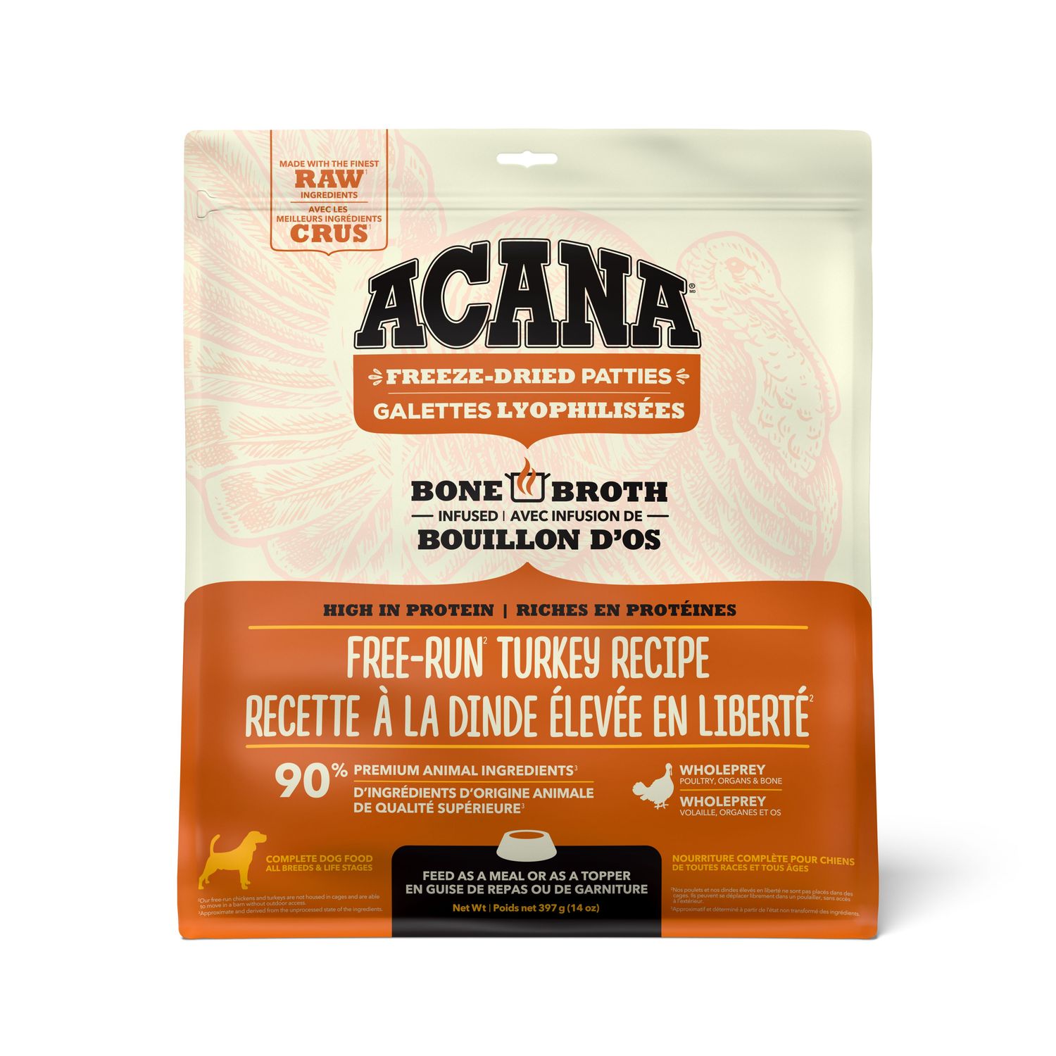 Acana Freeze-Dried Patties Free-Run Turkey Recipe Dog Food 14oz