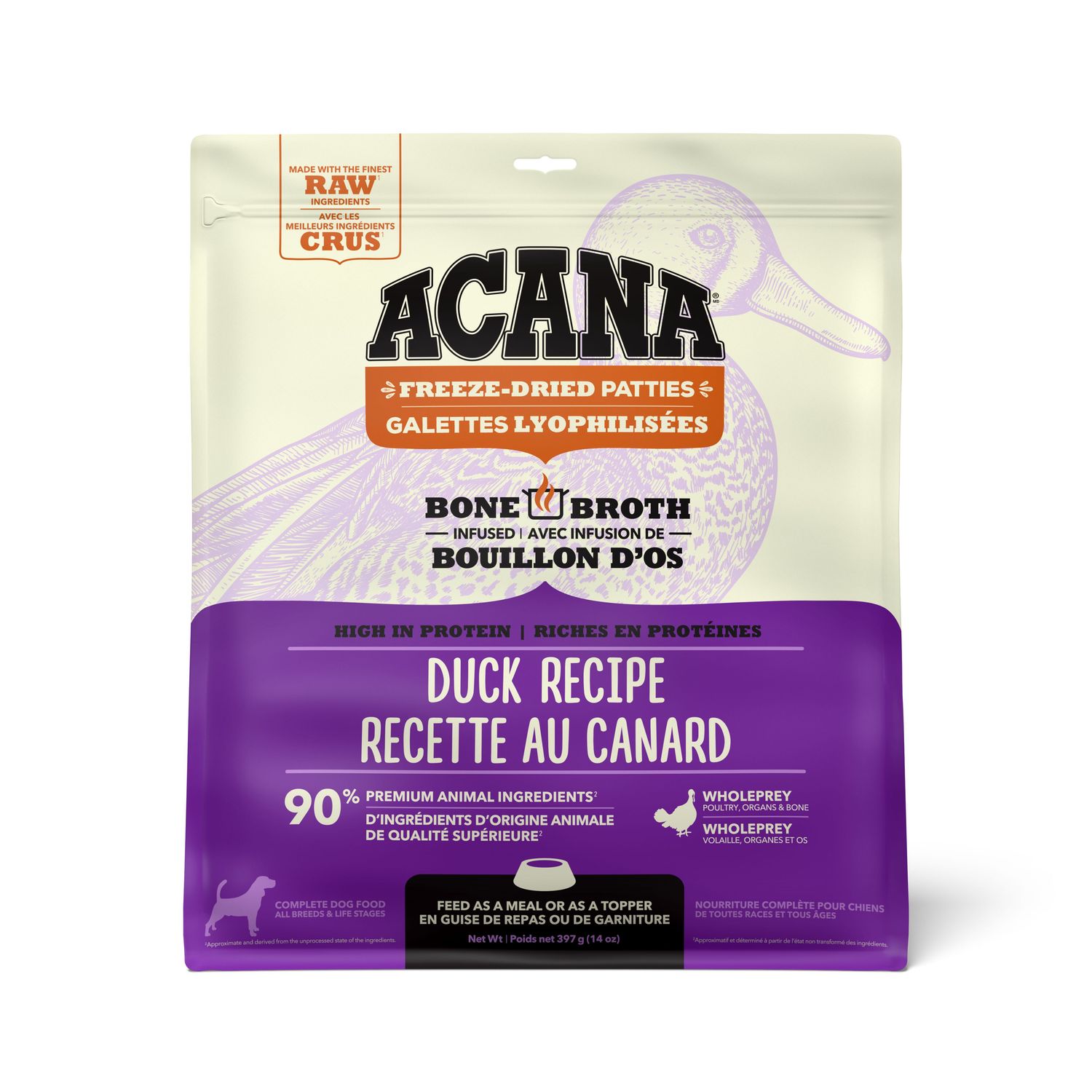 Acana Freeze-Dried Patties Duck Recipe Dog Food 14oz
