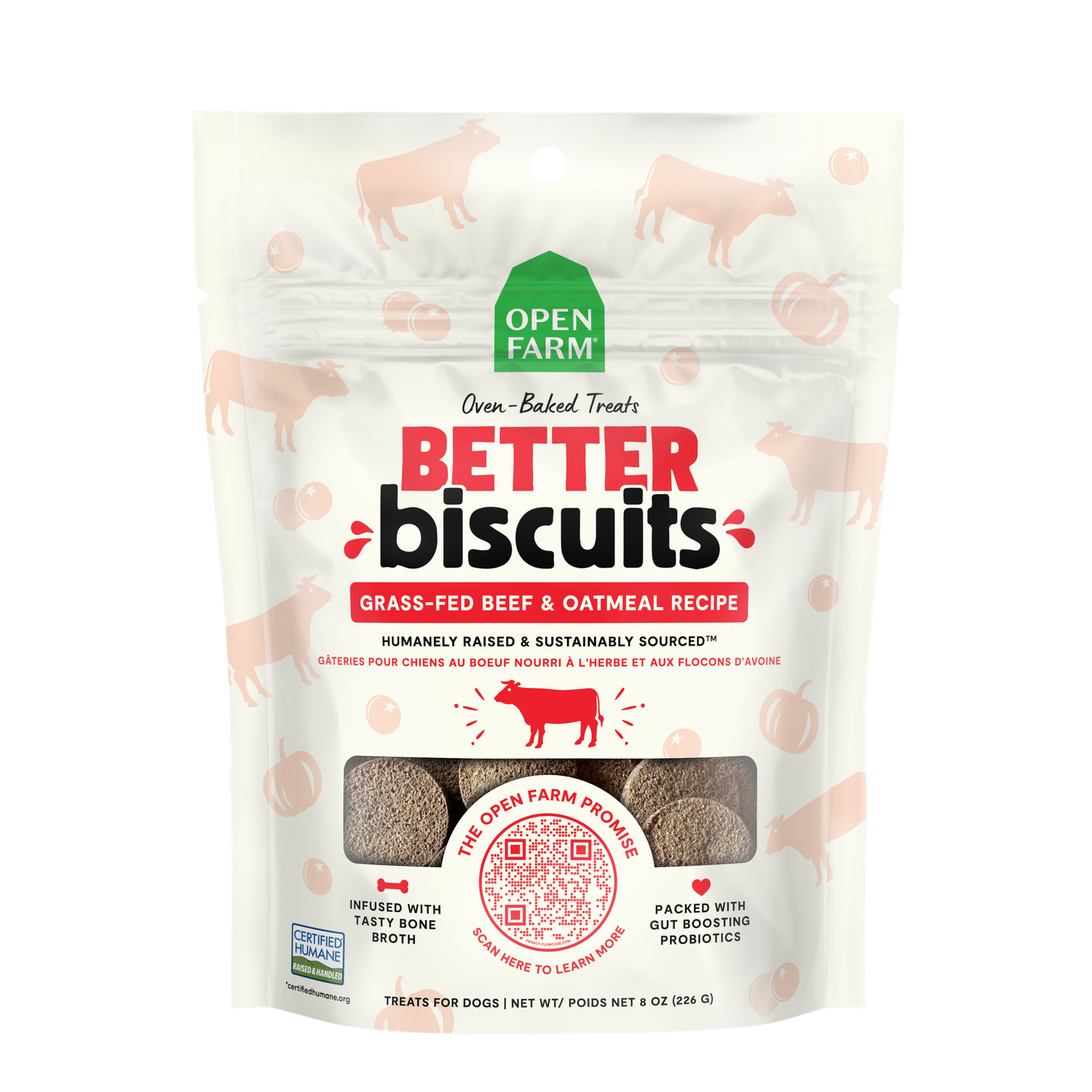 Open Farm Better Biscuits Beef &amp; Oatmeal Recipe Oven Baked Dog Treats 8oz