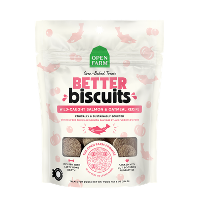 Open Farm Better Biscuits Salmon &amp; Oatmeal Recipe Oven Baked Dog Treats 8oz