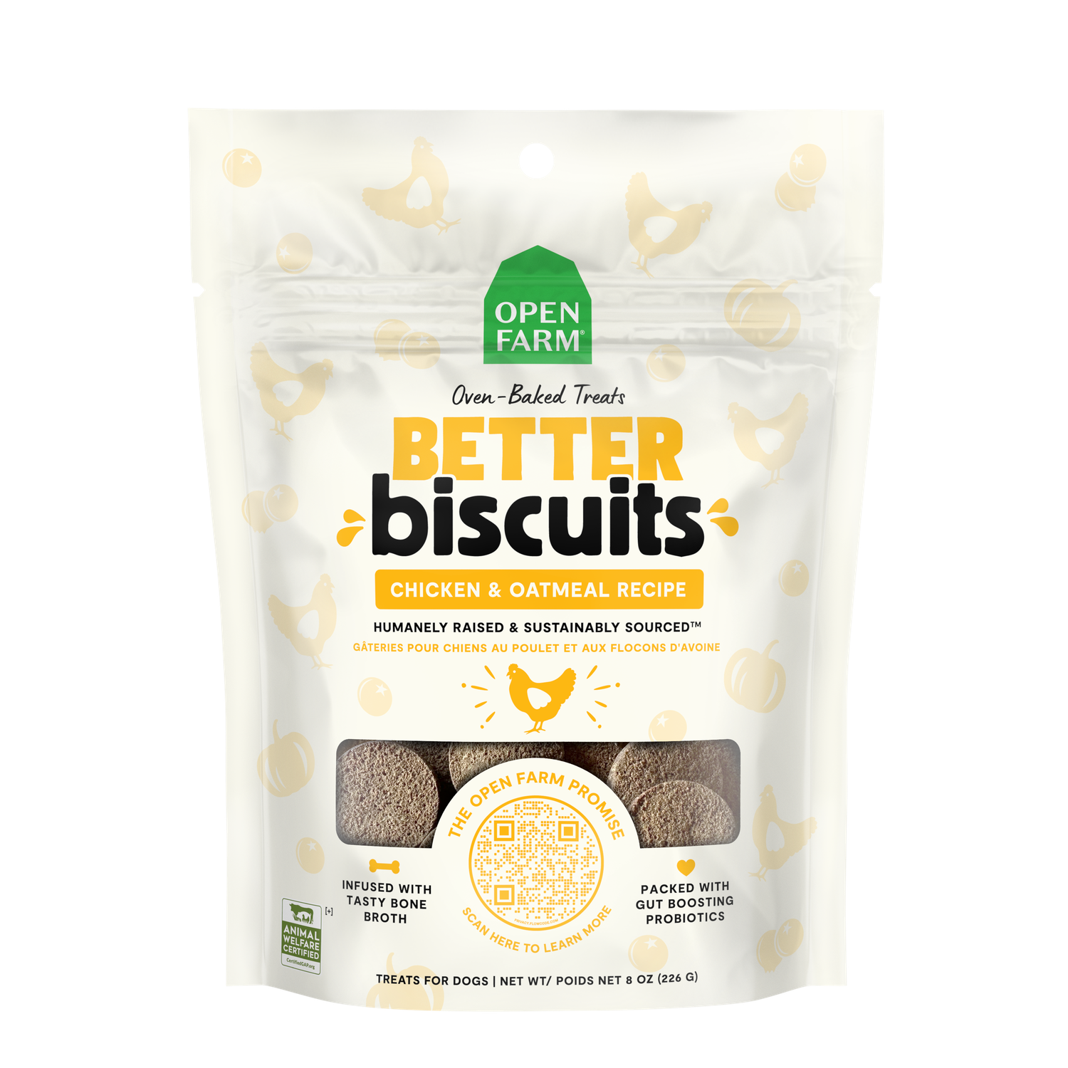 Open Farm Better Biscuits Chicken &amp; Oatmeal Recipe Oven Baked Dog Treats 8oz