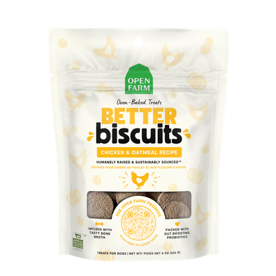 Open Farm Better Biscuits Chicken &amp; Oatmeal Recipe Oven Baked Dog Treats 8oz