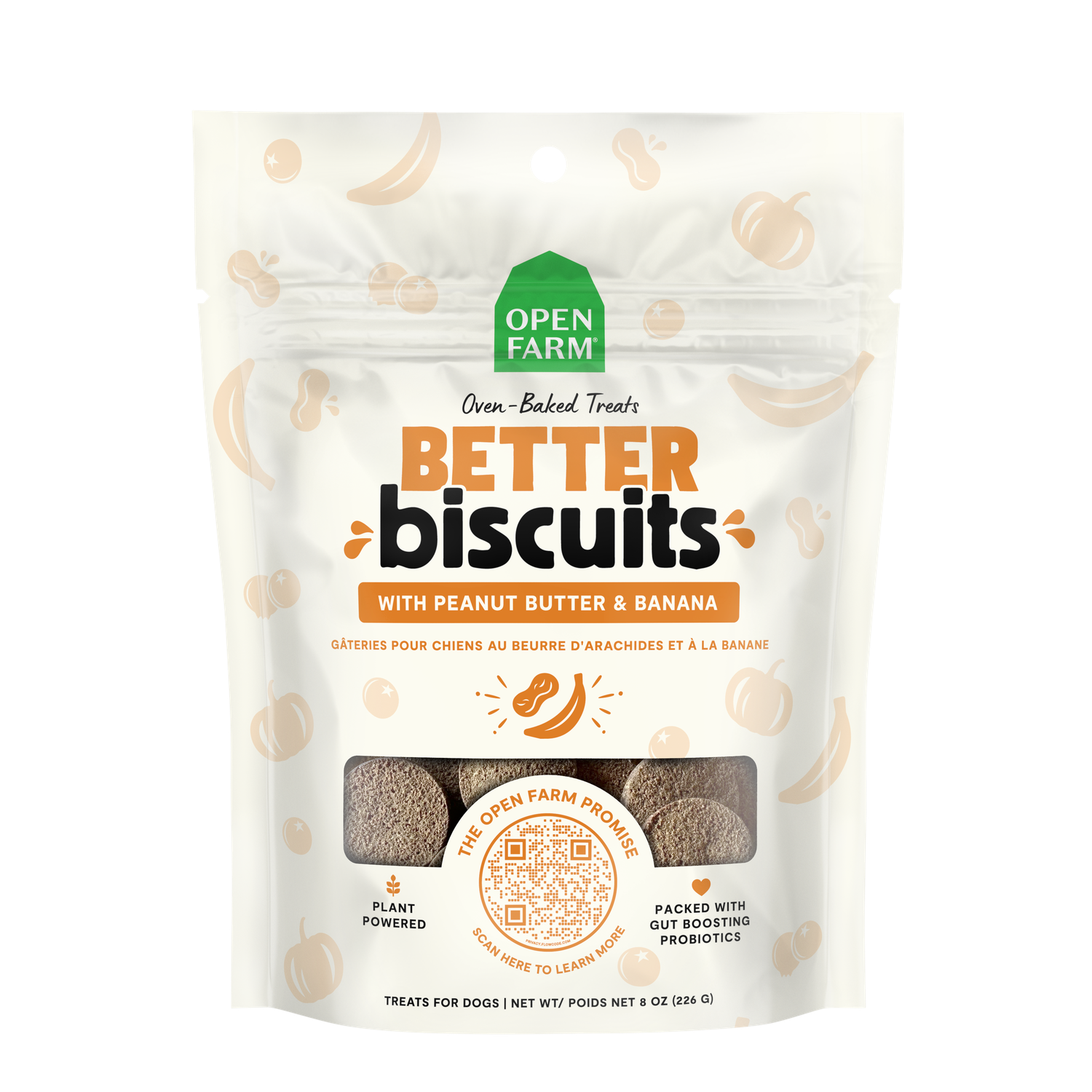 Open Farm Better Biscuits Peanut Butter &amp; Banana Recipe Oven Baked Dog Treats 8oz