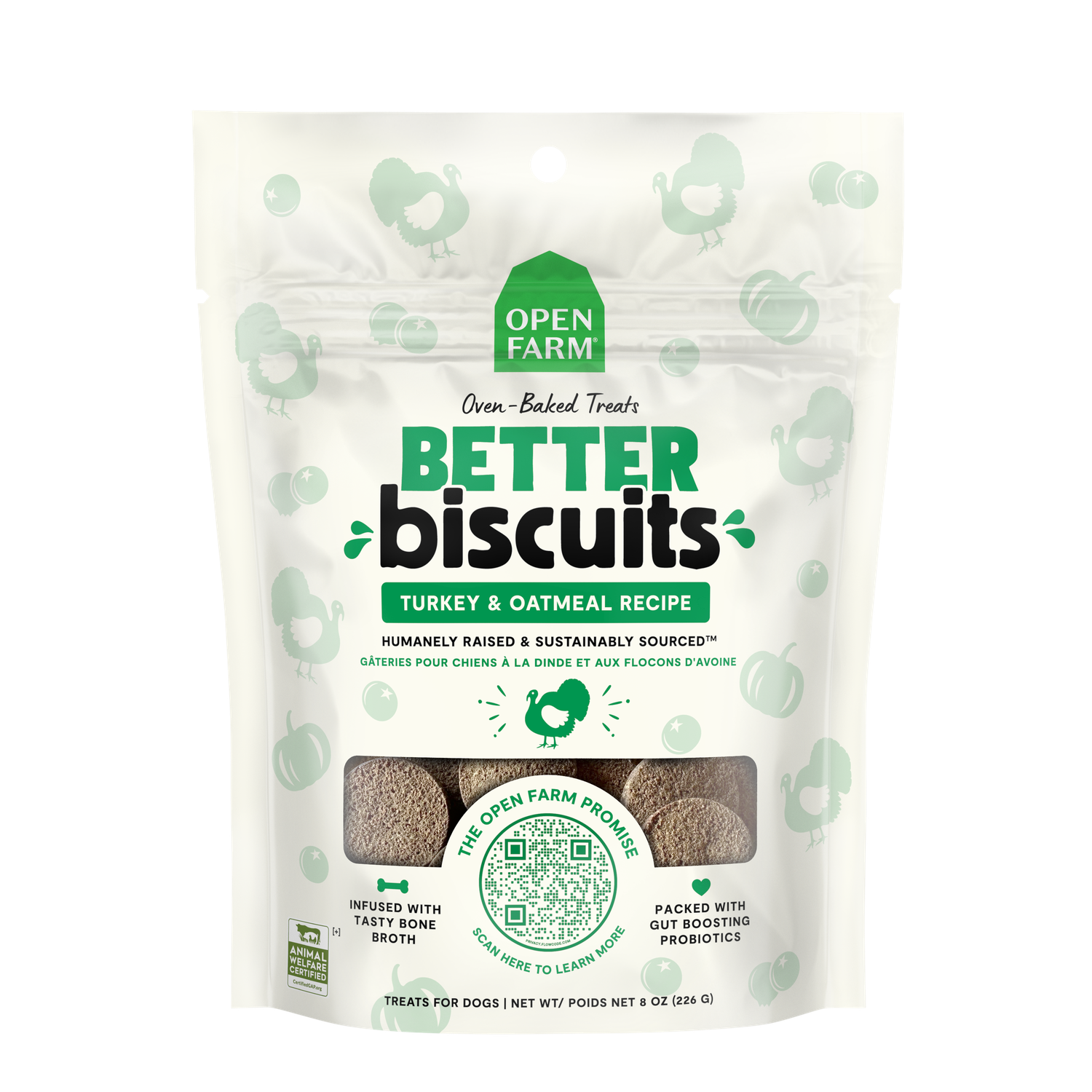 Open Farm Better Biscuits Turkey &amp; Oatmeal Recipe Oven Baked Dog Treats 8oz