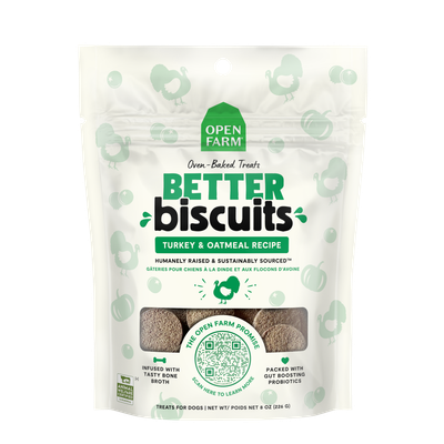 Open Farm Better Biscuits Turkey &amp; Oatmeal Recipe Oven Baked Dog Treats 8oz