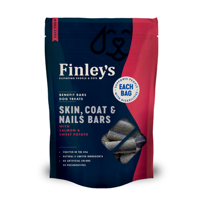 Finley&#39;s Skin, Coat &amp; Nails Bars with Salmon &amp; Sweet Potato Benefit Bars Dog Treats 6oz