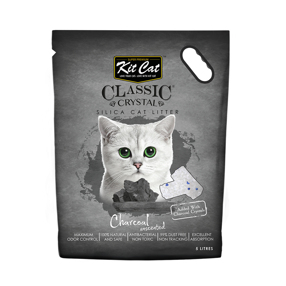 Kit Cat Classic Crystal Charcoal Clumping Silica Cat Litter Unscented  2.1kg