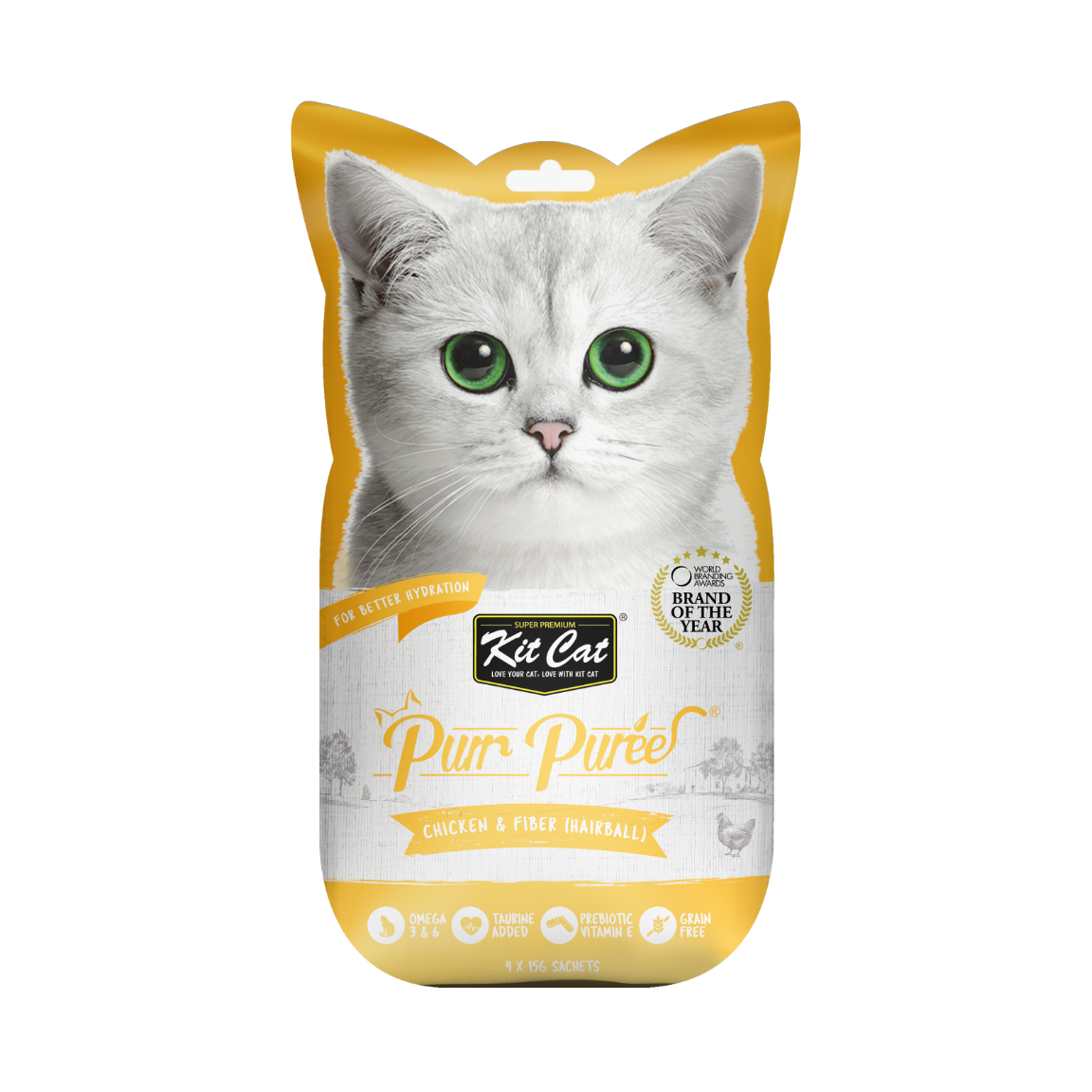 Kit Cat Purr Purées Chicken &amp; Fibre ( Hairball) Cat Treat 4x15gm