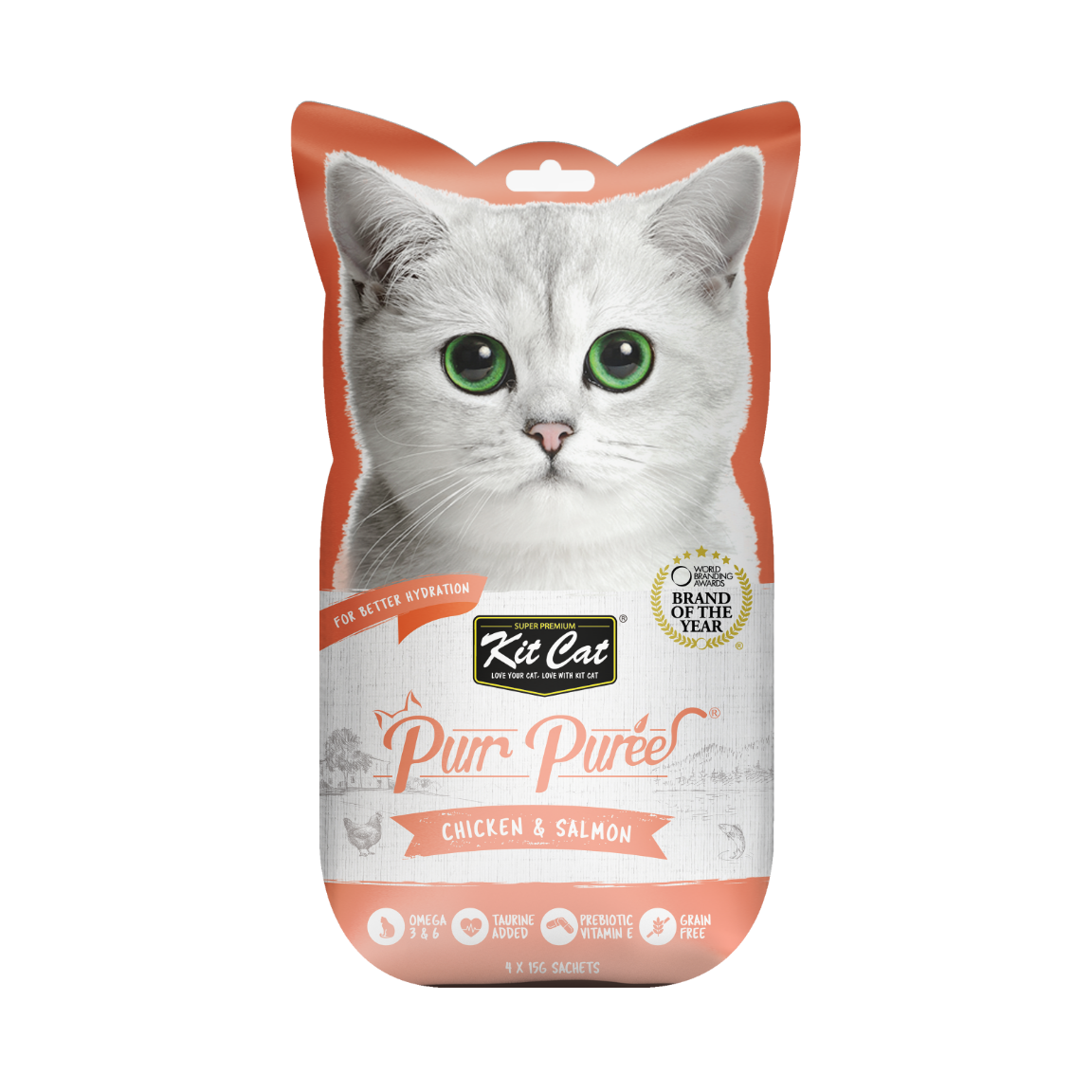 Kit Cat Purr Purées Chicken &amp; Salmon Cat Treat 4x15gm