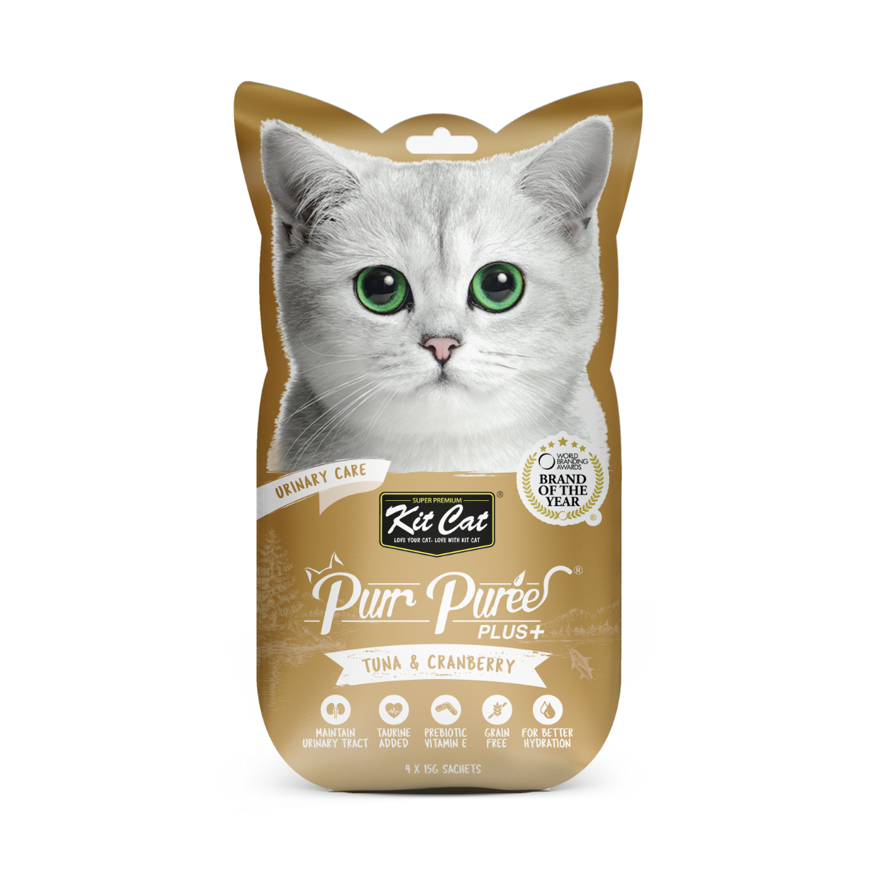 Kit Cat Purr Purées Plus+ Urinary Care with Tuna &amp; Cranberry Cat Treat 4x15gm