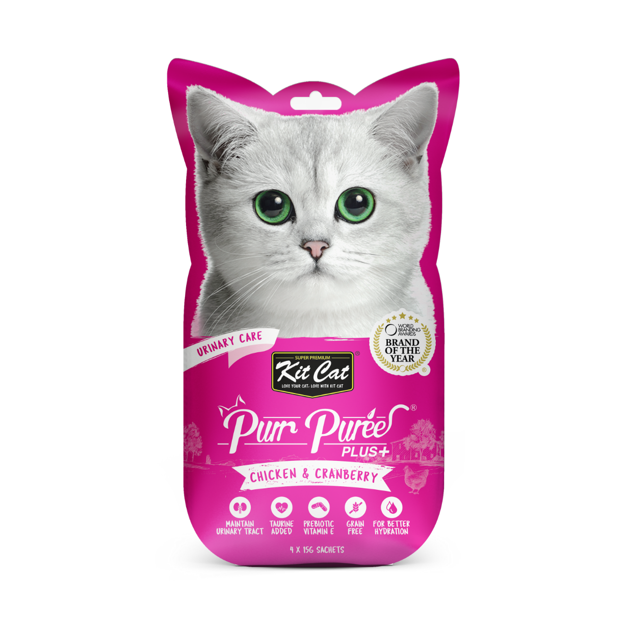 Kit Cat Purr Purées Plus+ Urinary Care with Chicken &amp; Cranberry Cat Treat 4x15gm