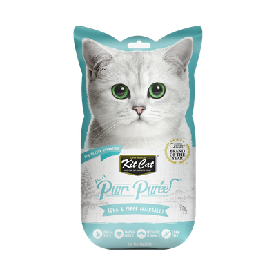 Kit Cat Purr Purées Tuna &amp; Fibre ( Hairball) Cat Treat 4x15gm