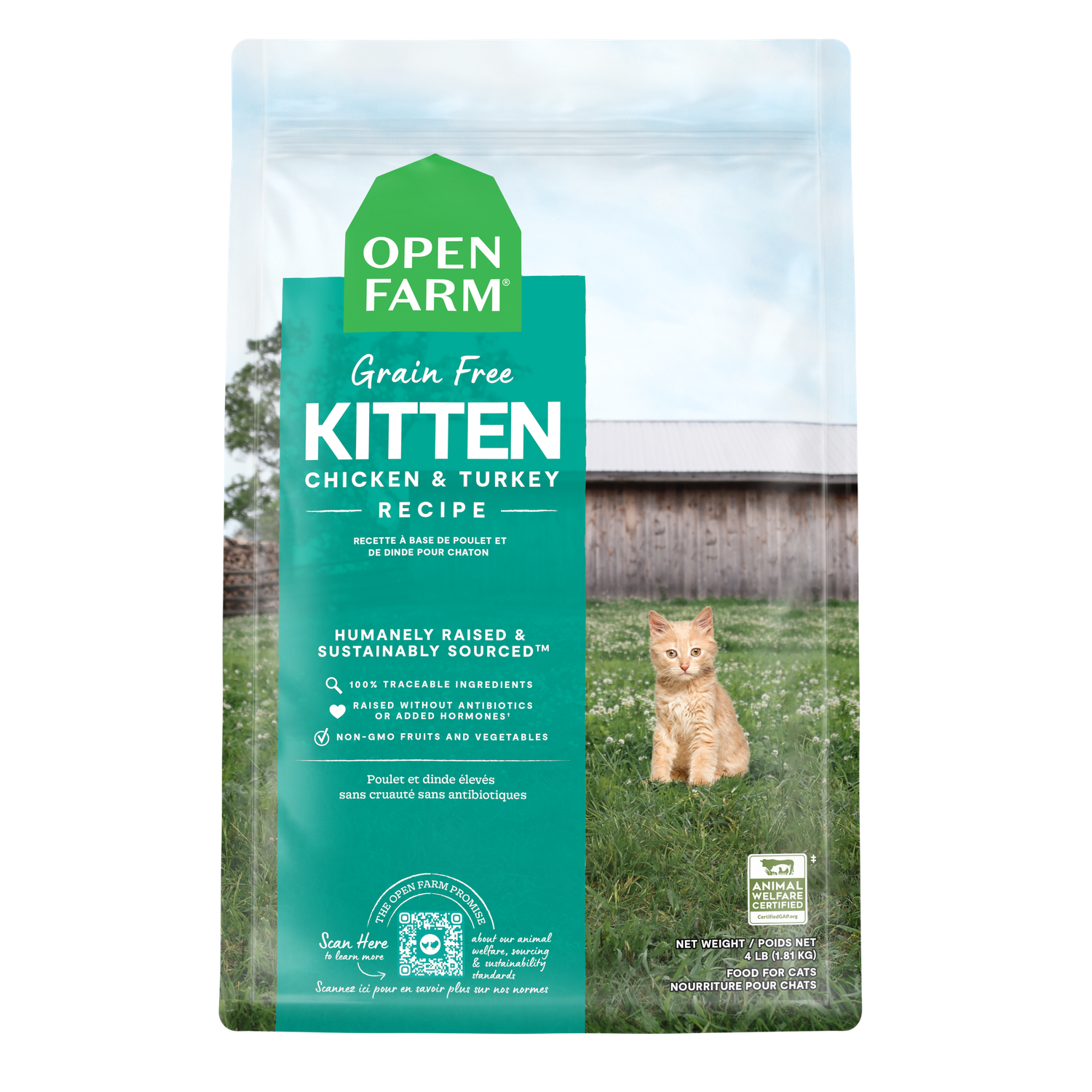 Open Farm Grain-Free Chicken &amp; Turkey Recipe Kitten Food 4lb