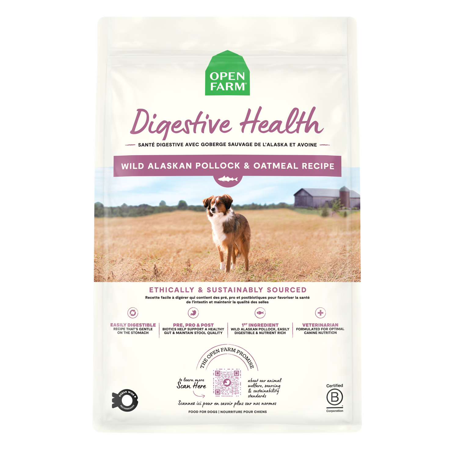 Open Farm Functional Kibble Digestive Health Wild Alaskan Pollock &amp; Oatmeal Recipe Dry Dog Food