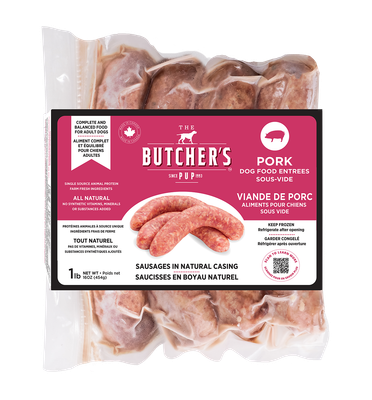 The Butcher&#39;s Pup Sous-Vide Pork Sausage Entrée Frozen Dog Food 1lb
