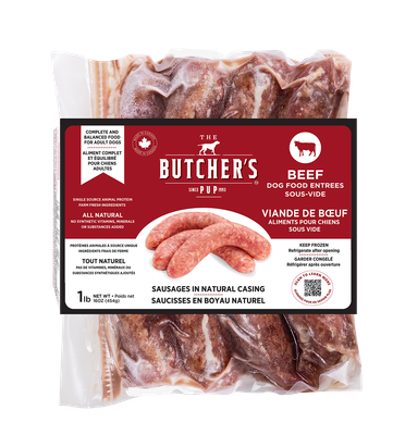 The Butcher&#39;s Pup Sous-Vide Beef Sausage Entrée Frozen Dog Food 1lb