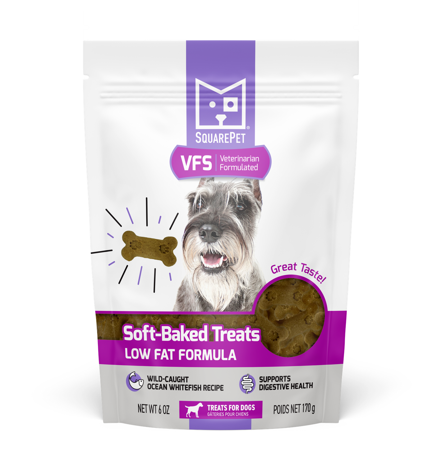 Square Pet VFS Low Fat Formula, Wild Caught Ocean Whitefish Recipe, Soft-Baked Dog Treats 170g