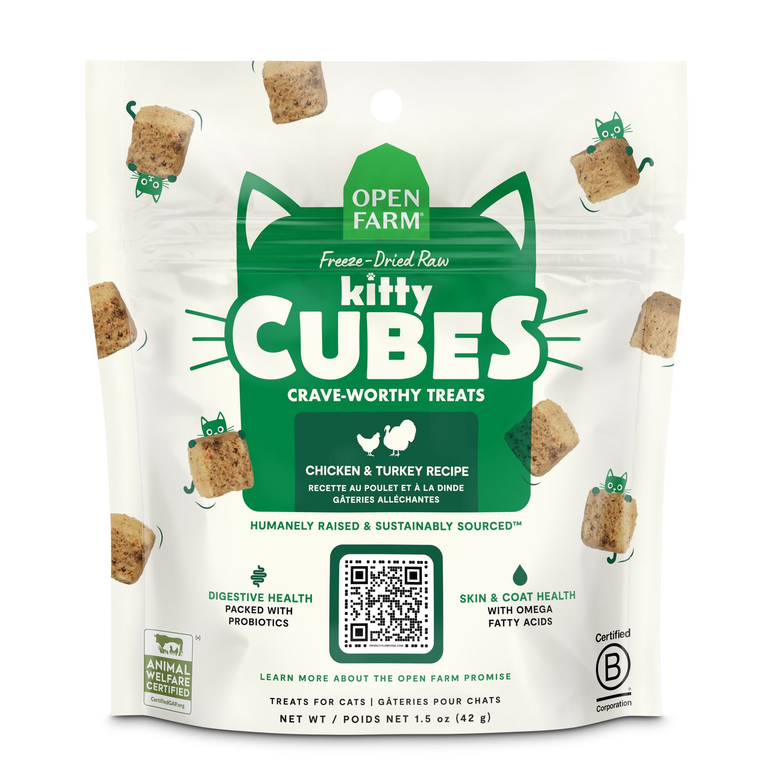 Open Farm Freeze-Dried Raw Kitty Cubes Chicken &amp; Turkey Recipe Cat Treats 1.5oz
