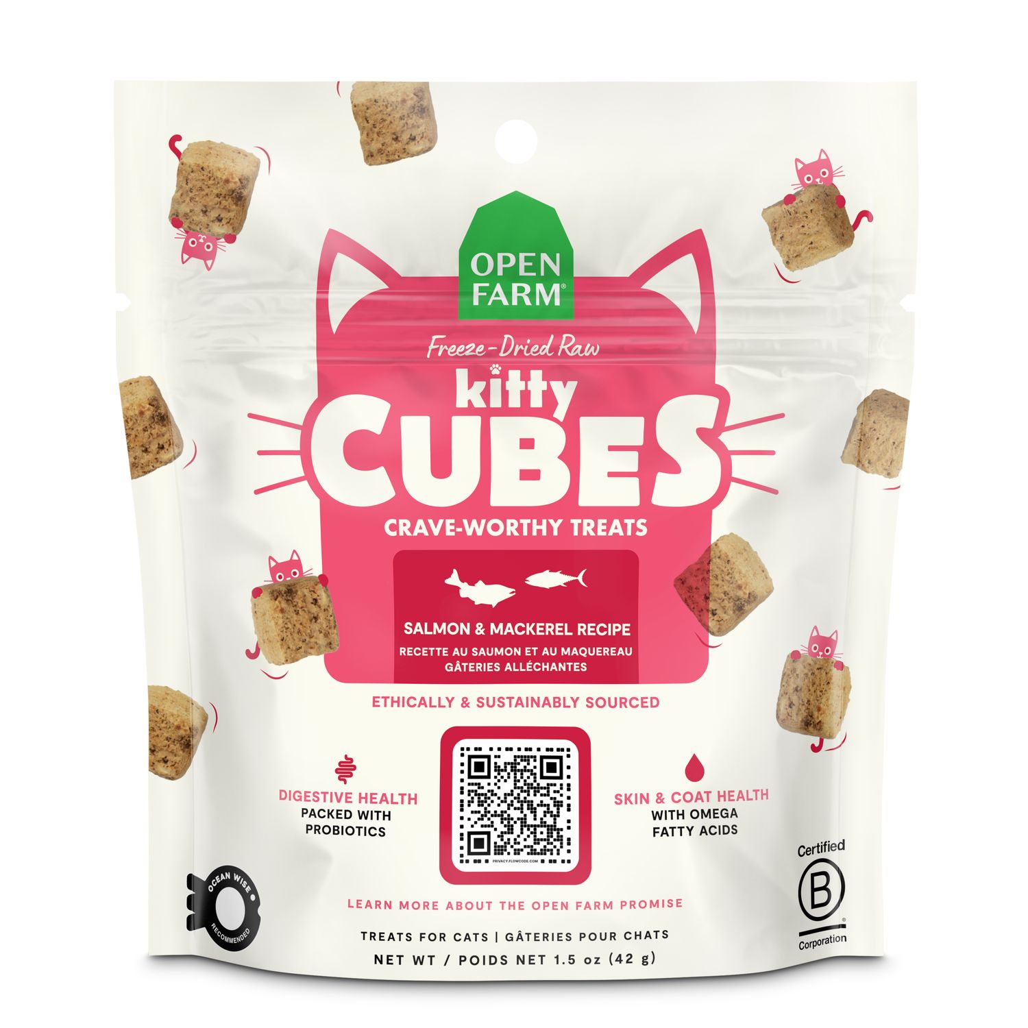 Open Farm Freeze-Dried Raw Kitty Cubes Salmon &amp; Mackerel Recipe Cat Treats 1.5oz