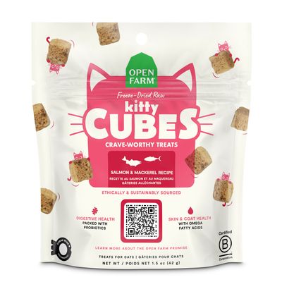 Open Farm Freeze-Dried Raw Kitty Cubes Salmon &amp; Mackerel Recipe Cat Treats 1.5oz