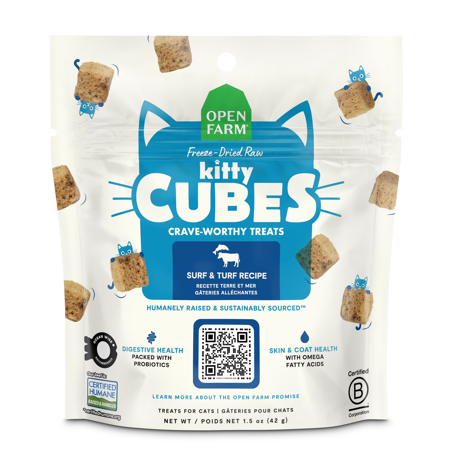 Open Farm Freeze-Dried Raw Kitty Cubes Surf &amp; Turf Recipe Cat Treats 1.5oz